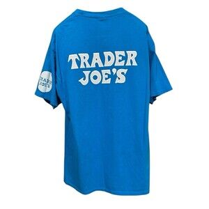 Trader Joe's T-Shirt Mens L Blue Short Sleeve Logo grocery casual plain front